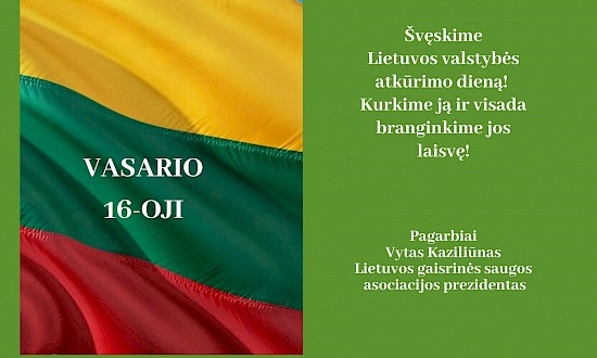 Sveikinimas Lietuvos valstybės atkūrimo dienos proga