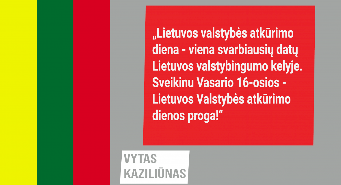 Sveikinimas su Lietuvos valstybės atkūrimo diena